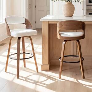 Luxury Swivel Bar <b>Chair</b> Crafted from Solid Teak Wood with Comfortable <b>Padded</b> Seat and Footrest. - Product Image 1