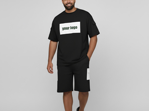 ชุดเซ็ตเสื้อยืดและกางเกงขาสั้นผู้ชายไซส์ใหญ่ ผ้าฝ้าย 100% สไตล์ใหม่ ปรับแต่งได้ พร้อมปักโลโก้หรือสกรีนลายตามสั่ง - Product Image 2