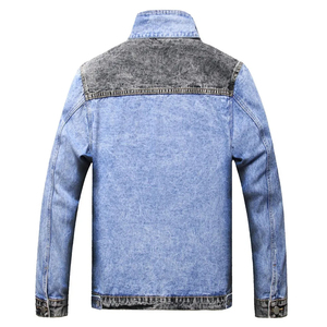 Customizable <b>Men</b> <b>Denim</b> <b>Jacket</b> Stand Patchwork Cotton Filling Vintage Washed Breathable Fabric Factory Wholesale Oem Odm Soft - Product Image 4
