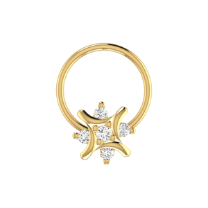 Piercing de Nariz Étnico para Mujer, Diseño de Pétalos Curvos en Oro de 14K, Corte Brillante Redondo de 0.055ct - Product Image 1