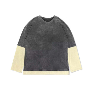 Camiseta de Manga Larga para Hombre, Doble Capa, Cuello Redondo, con Detalles en Contraste, Corte Holgado, 100% Algodón Tejido, Estilo Casual - Product Image 1