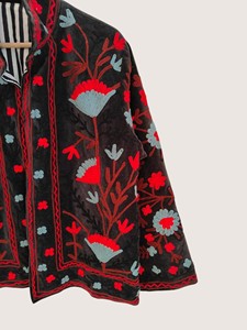 Veste vintage en velours noir brodée de fleurs, col mandarin, manches longues, vêtements décontractés pour femmes, vêtements d'hiver - Product Image 3