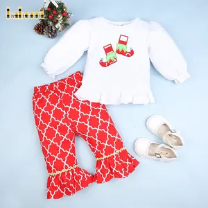 Lovely Christmas Shoes Appliqued Set For Baby Girls ODM OEM Wholesale Smocked Children Clothing - BB821