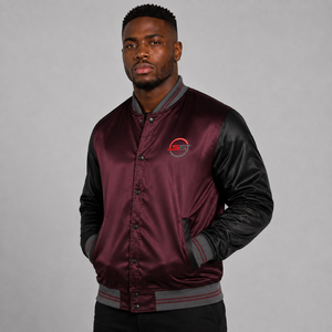 Blousons en satin pour hommes à boutons recouverts, vente en gros, nouveaux blousons Letterman en satin grande taille pour hommes, vêtements pour hommes - Product Image 4