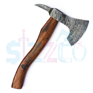 Custom Full Tang Damascus Steel Hunting Camping <b>Bearded</b> Axe WOOD Handle Tomahawk Real Hatchet with Leather Sheath, Ideal Gift - Product Image 2
