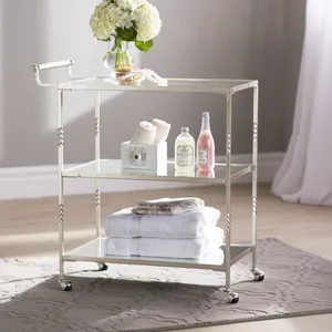 Carrito Rodante de Cerámica Glam con Estantes de Vidrio, Forma Redonda, Estilo Americano Ecológico para Decoración de Fiestas y Estilismo de Interiores del Hogar - Product Image 2