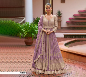Moda india de moda para mujer seda larga Banglory con bordado Anarkali Kurti Dupatta vestido con traje de fiesta de boda - Product Image 1