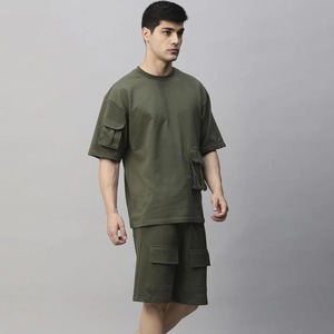 Ensemble t-shirt et short en coton rayé pour homme, vêtements décontractés d'été, respirant, blanc - Product Image 2