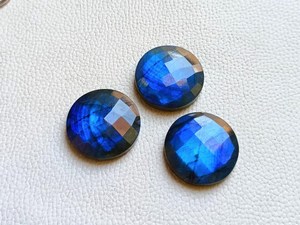 Blue Flash Labradorite Round <b>Checker</b> Cut Cabochon 30mm Loose Gemstone Set Faceted <b>Top</b> Flat Back Stone For Jewelry Making - Product Image 5