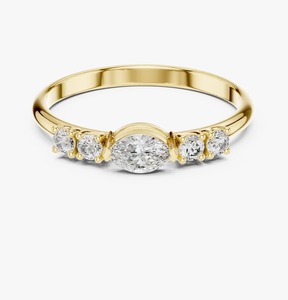 Anillo de Compromiso de Oro Amarillo de 9K con Diamante Cultivado en Laboratorio de Corte Marquesa de 1.20CT y Piedras Laterales Redondas, Joyería Nupcial Personalizada al por Mayor - Product Image 1