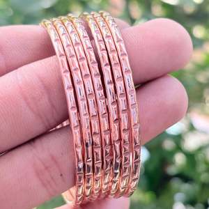 Belladec Handcrafted Textured <b>Copper</b> <b>Bangle</b> Set Stackable Artisan Bracelets Traditional Elegant Jewelry Boho Fashion Gift Women - Product Image 6