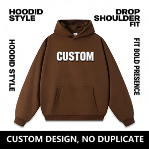 Sweat à capuche personnalisé ODM en molleton bouclette, coupe oversize à épaules tombantes, anti-plis, imprimé en relief, couleurs tendance automne - Product Image 2