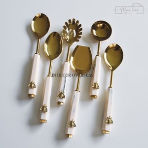 High Grade Gold Plated Gold Flatware Set With Marble Handles <b>Bee</b> Design Glam Kitchen Utensils Home Hotel Dinner Use Cutlery Set - Product Image 1