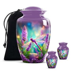 Purple <b>Memorial</b> Urn Metal Cremation <b>Keepsake</b> Vessel Adult Ashes Cremation Urn with Velvet Drawstring Bag - Product Image 3
