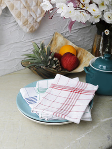 Serviettes de cuisine en coton à carreaux, rectangulaires, tissées, lavables en machine, blanches avec motif à carreaux bleus - Product Image 6