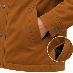 Custom <b>Mens</b> Brown Canvas Waterproof Windproof Winter Work <b>Jacket</b> <b>Corduroy</b> Collar Utility Coat Snap Placket Zip Closure D-Ring - Product Image 6