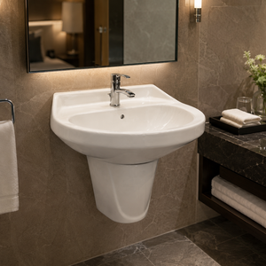 Lavabo Redondo de Pared Ecológico Oliva con Medio Pedestal para Hospital, Villa, Apartamento u Oficina - Product Image 3
