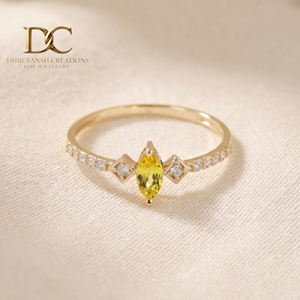 Nouvelle conception, bague en or massif 14 carats avec diamant de laboratoire et saphir jaune taille brillant, bijoux en or fin tendance pour femmes - Product Image 3