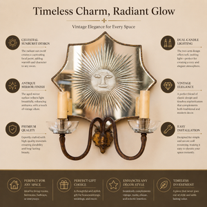 Applique Murale Vintage Miroir Visage de Soleil Double Lumière, Lampe Murale Décorative, Luminaire Mural Miroir Antique pour Décoration Intérieure - Product Image 5