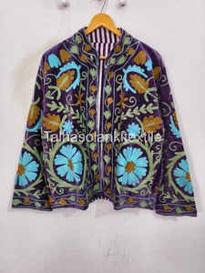 Floral Pattern Autumn Wear Full Sleeve Open <b>Stitch</b> Coat Floral Embroidered Velvet Jacket Women's Prairie Chic Mandarin Collar - Product Image 1