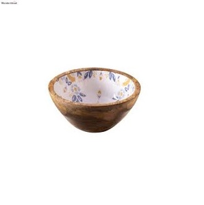 Tazón de Ensalada de Madera con Estampado Floral al por Mayor, Tazón de Servir de Madera de Mango Natural, Vajilla Decorativa para Cocina, Tazón de Frutas, Proveedor de Artesanías - Product Image 1