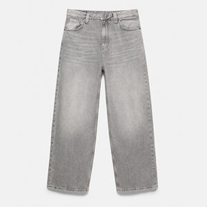 Jeans de Mezclilla para Hombre, 100% Algodón, Ecológicos, Transpirables, Cintura Media, Corte Regular, Pierna Ancha, Cinco Bolsillos, Presillas para Cinturón, Cierre de Cremallera, Color Gris - Product Image 1