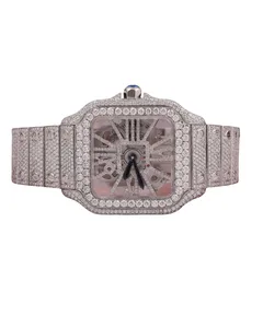 Luxury Fashion Full Iced Out Men's White Gold VVS Moissanite Round Cut Hip Hop <b>Smart</b> Roman Dial Mechanical Movement Watch - Product Image 1