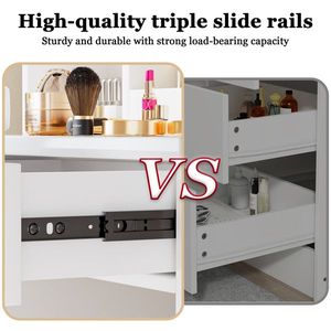 White Makeup <b>Vanity</b> Desk with Mirror Lights 3 Lighting Modes and Power Outlet <b>Dressing</b> <b>Table</b> Set C - Product Image 4