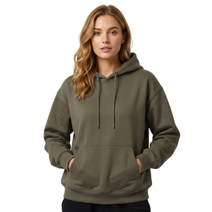 Sweat-shirt à capuche oversize pour homme, couleur unie, en molleton bouclette, décontracté, avec poche, coupe classique, tricoté, manches longues, automne - Product Image 3