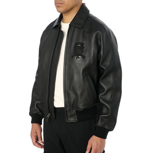Blouson d'hiver imperméable en cuir rouge pour homme Avirex, design avec patch brodé, col montant, fermeture éclair, logo sur le devant - Product Image 5