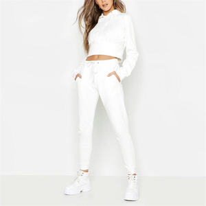 Chándal blanco con capucha para mujer, pantalones de jogging informales de manga larga de color liso con bolsillos laterales, cintura elástica, corte regular, otoño - Product Image 4