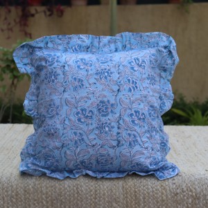 Vintage Indian Hand Block Printed Cotton Frill Bohemian <b>Square</b> Cushion Covers for Home Hotel Eco-Friendly Machine Washable - Product Image 1