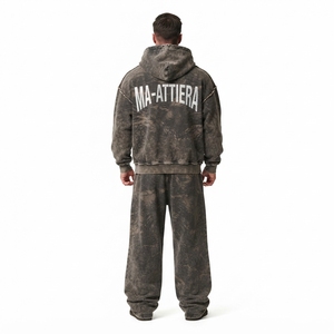 Conjunto de Sudadera con Capucha y Pantalones Deportivos para Hombre, Color Marrón Grisáceo, Estampado Botánico, Cierre de Cremallera, Corte Holgado, Estilo Urbano, Personalizable OEM ODM, Venta al Por Mayor - Product Image 2