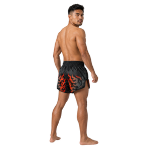 Shakargarh International Herren Muay Thai Shorts Schwarz Orange Flammen-Sublimation Elastischer Bund Hohe Seitenschlitze - Product Image 3