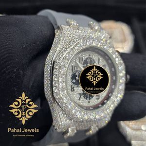 นาฬิกาควอตซ์หรูสำหรับผู้ชาย Pahal Jewels ขนาด 45 มม. ตัวเรือนทรงแปดเหลี่ยม ประดับเพชร สายยาง หน้าปัดอนาล็อก โครโนกราฟ แทคไมเตอร์ - Product Image 2