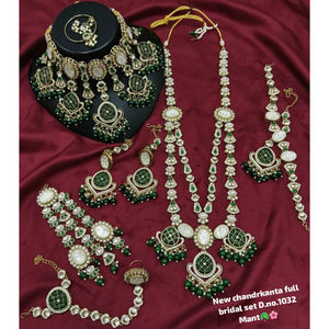 ชุดเครื่องประดับเจ้าสาวแบบเต็มชุด รุ่นจันทราคันตนา ประดับด้วยลูกปัดสีเขียวและเพทาย ชุบทอง |   สร้อยคอ ต่างหู มงกุฎเจ้าสาว คุณภาพสูง - Product Image 1