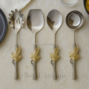 Ustensiles de cuisine de luxe royaux, ensemble de service à salade, manche en bambou, couverts de mariage, hôtel et restaurant, cuillère, fourchette, ensemble de couverts - Product Image 5