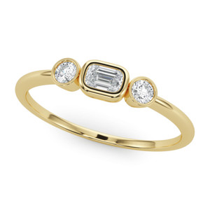 Bague à trois pierres sertie d'émeraudes et de diamants ronds - Product Image 2