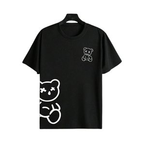Camiseta Roja de Manga Corta para Hombre con Estampado de Oso de Dibujos Animados, Cuello Redondo, Corte Regular Informal, 100% Algodón Jersey, Estampado Serigrafiado - Product Image 3