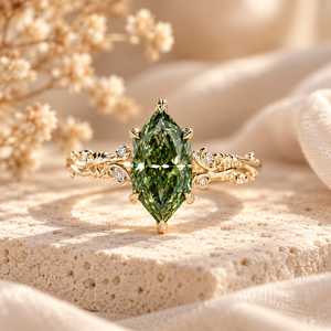 2 CT Fancy Green Dutch Marquise Cut Lab Grown Diamond Luxury <b>Nature</b> <b>Inspired</b> Leaf Band <b>Ring</b> 10K/14K/18K Solid Anniversary Party - Product Image 1