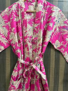 Bata Kimono de Algodón Rosa Floral con Cuello en V y Cordón Ajustable para Mujer, Transpirable, Ligera, para Verano, Ropa de Descanso, Túnica de Playa - Product Image 2