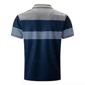 เสื้อโปโลแขนสั้นผู้ชาย สีน้ำเงินเข้ม-เทา ลายทาง ตัดสี ทรงปกติ สไตล์ลำลอง ผ้าทอ ขายส่งสำหรับผู้ชาย - Product Image 2