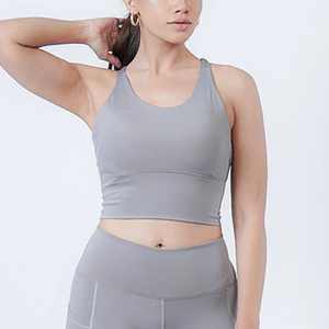 Sujetador deportivo sin costuras de color liso para mujer, cuello redondo, espalda cruzada, soporte medio, ropa deportiva para yoga, transpirable, de elastano y poliéster - Product Image 6