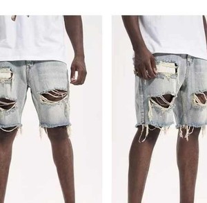 <b>Men's</b> Embroidered Hip Hop Streetwear Light Wash Ripped Denim Shorts Casual Distressed Hole Frayed Hem Summer <b>Biker</b> Windproof - Product Image 4