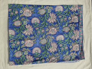 Blue Block Print <b>Sarong</b> Pareo Scarf Beach <b>Bikini</b> Cover Up Bachelorette Party Scarf blue floral vine hand block print cotton - Product Image 2