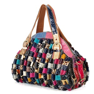 Sac à main Ando en cuir de vache véritable, patchwork, multicolore, texturé, avec poignée supérieure, sac à bandoulière pour femme - Product Image 4