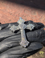 Pendentif Croix Glacée avec Diamants Moissanite VVS Entièrement Sertis, Bijoux Hip Hop en Argent 925