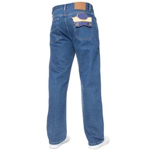 Jeans de Mezclilla para Hombre, Corte Recto, Color Azul Oscuro, Cintura Alta, Corte Regular, Casual, con Parches Decorativos en el Bolsillo Trasero, Estilo Otoñal, 2026 - Product Image 6