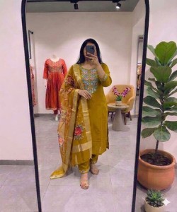 Rich Look Roman Silk Embroidery Work <b>Top</b> Bottom With Dupatta Women Traditional Wear India Pakistan Style Shagun 85520 - Product Image 1