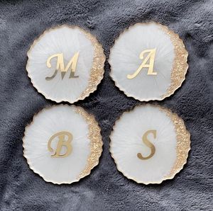 Custom Initial Resin <b>Agate</b> <b>Coaster</b> Gold Foil Edge Luxury Marble Wedding Favors Personalized Alphabet Drink Mat Cup Pad for Home - Product Image 1